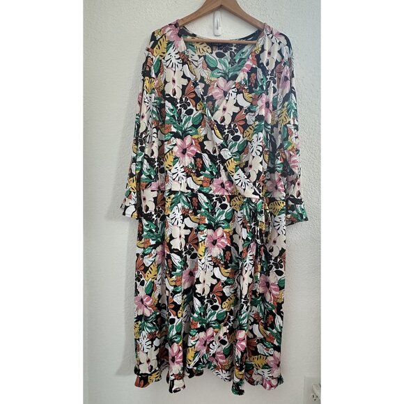 Lane Bryant Dress Womens 26/28 Floral Faux Wrap Tie Waist L/S Boho Fairy Party‎ - Picture 2 of 11